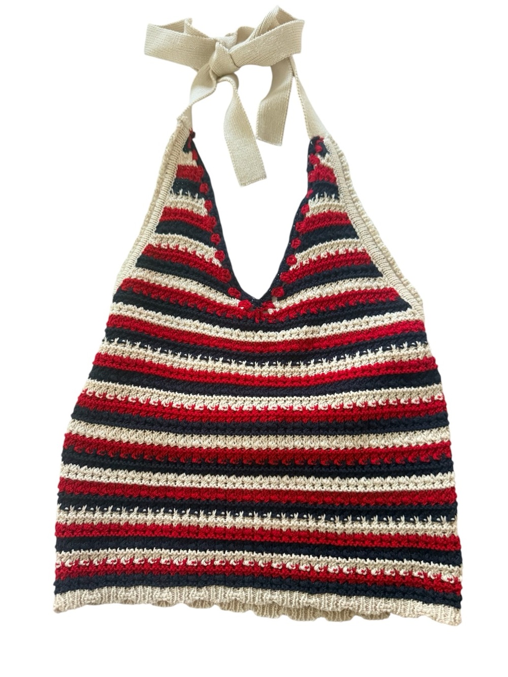 Vintage Inspired Boho Knit Halter‎ Top 70’s Cottagecore 100% Cotton size S